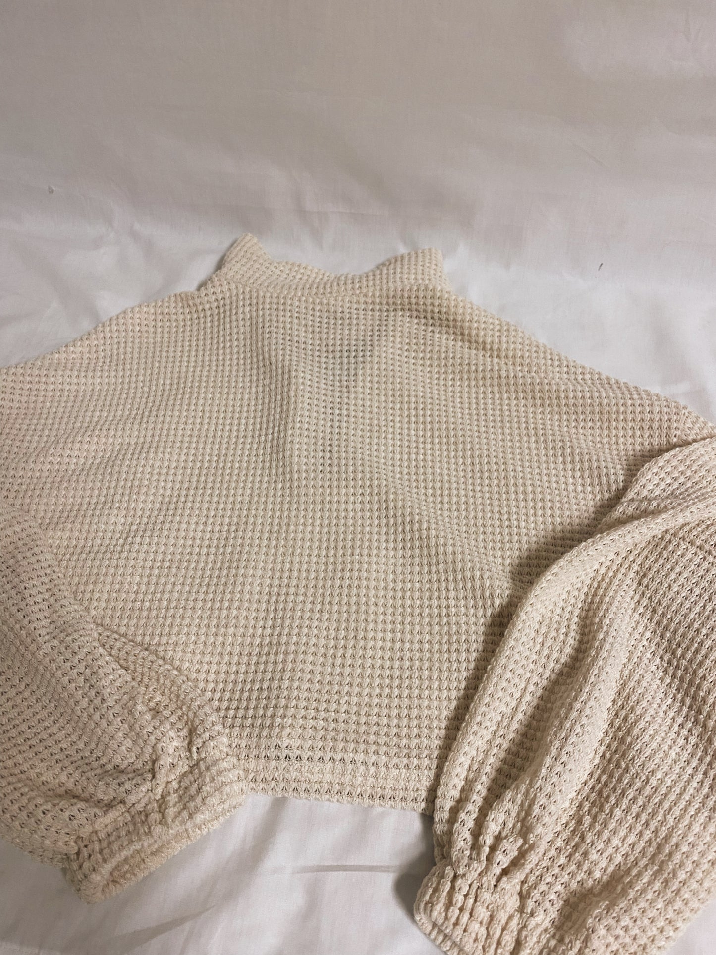 Waffle Knit Long Sleeve Front Zipper Crop Top - Large