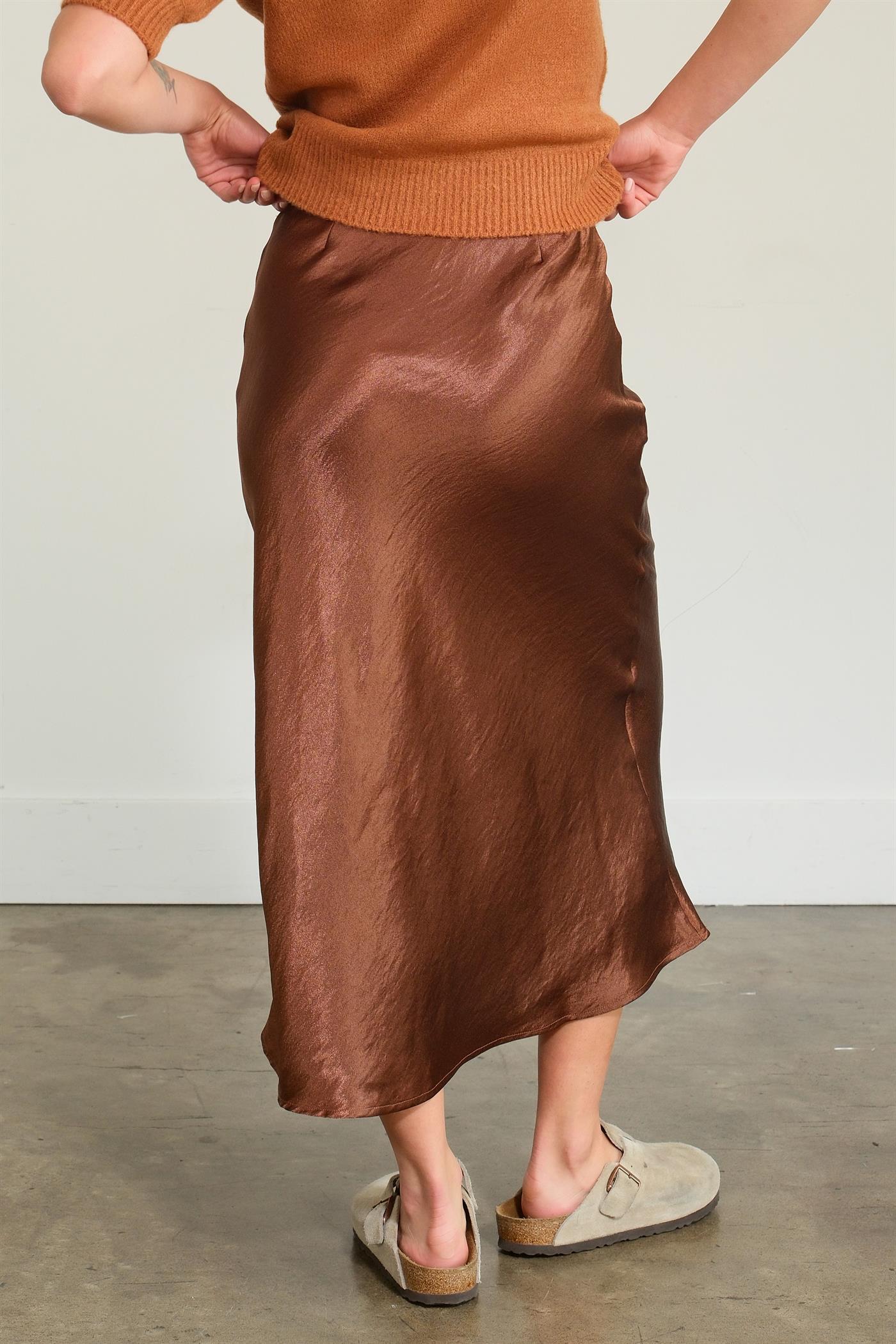 High Waisted Satin Midi Skirt